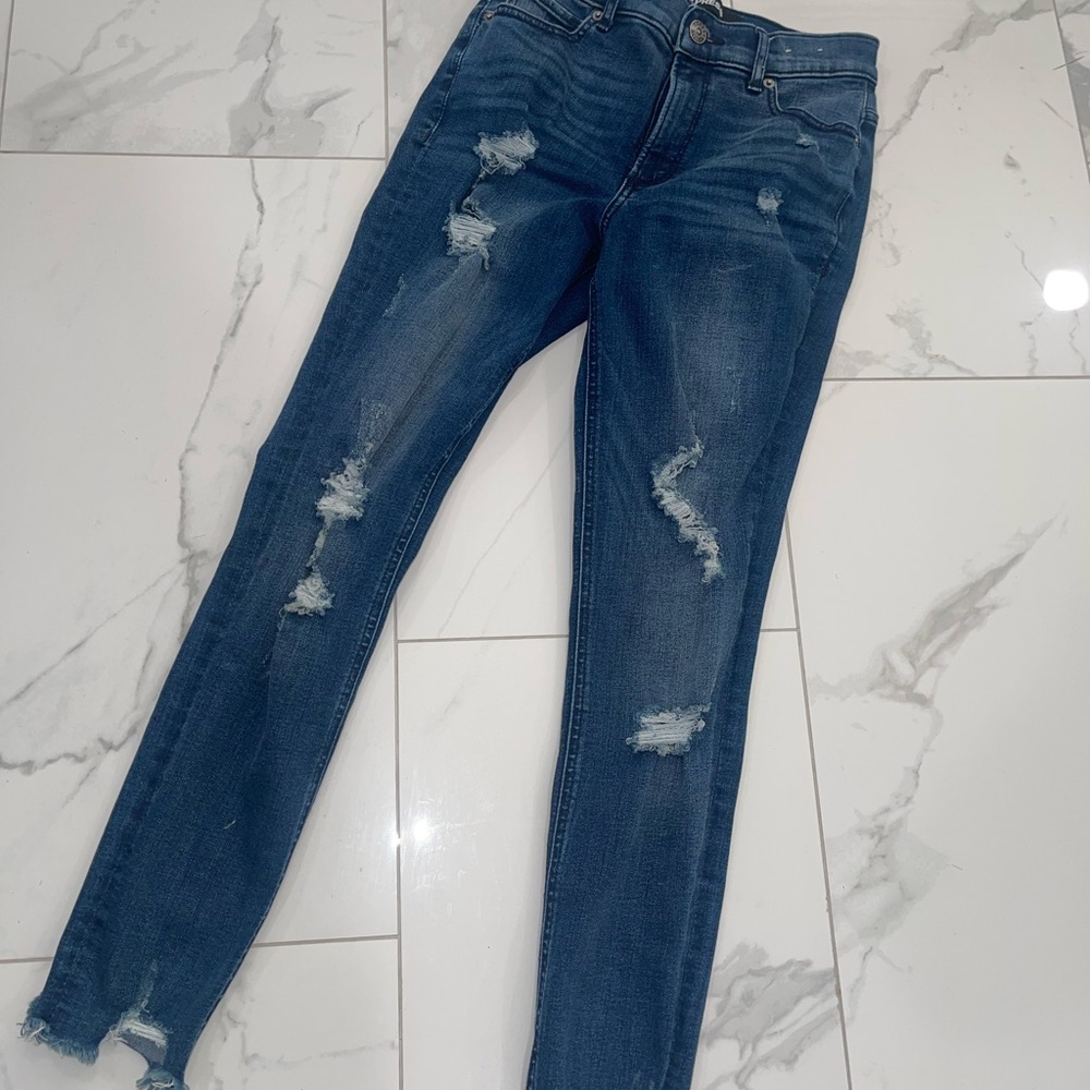 Express Blue Skinny Distressed Jeans